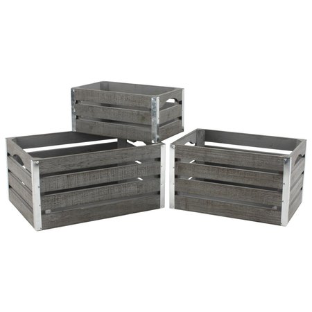 HEARTHSTONE FURNITURE 8113-S3 Gray-wash Wood Crates, Set of 3 - Medium HE2681550